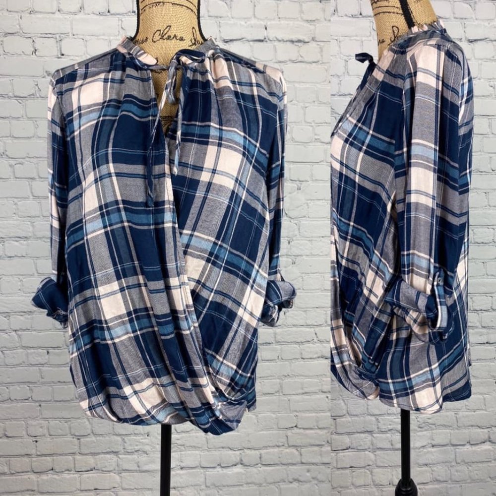 ❤️ Vintage America Wrap Plaid Blouse Size Small